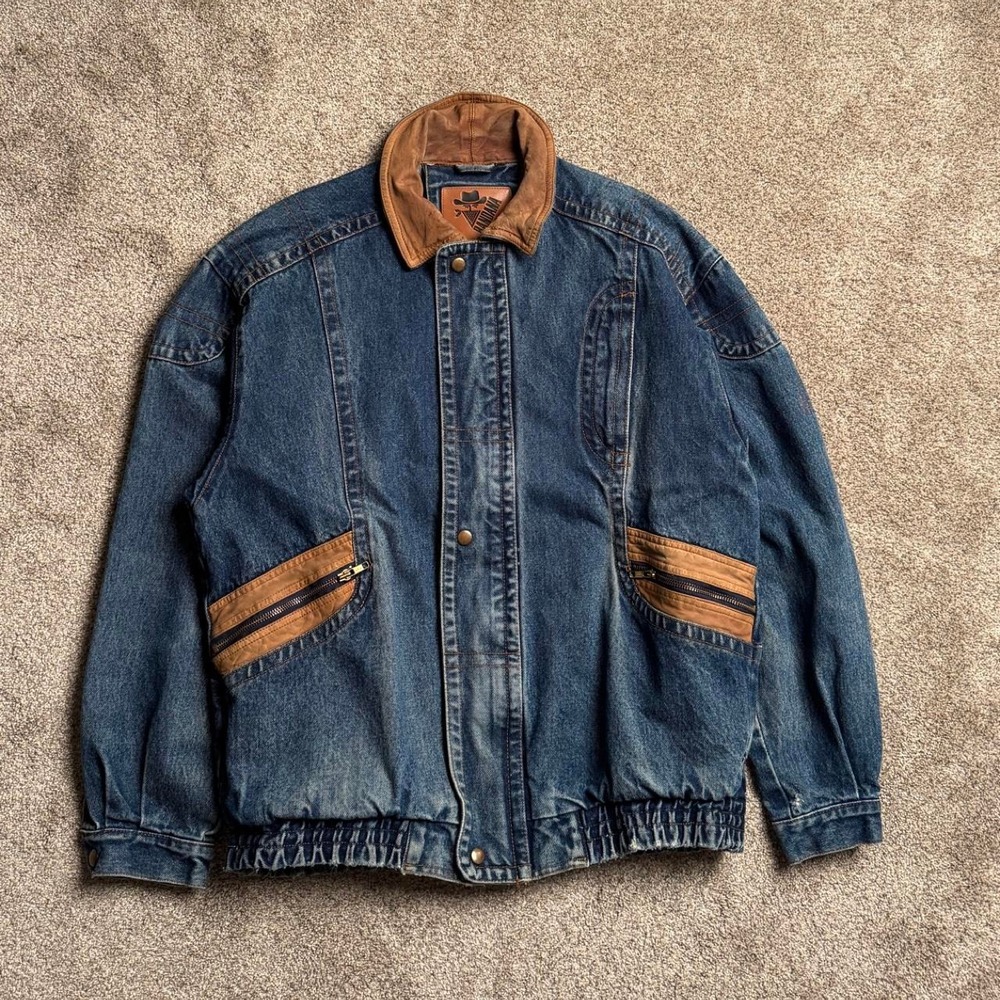 BANDANA LEATHER CONTRAST DENIM JACKET